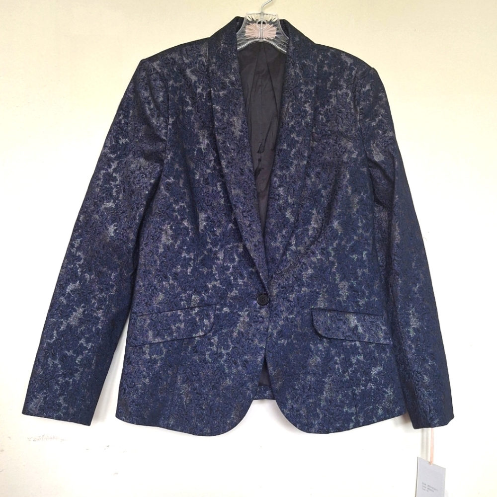Curete NWT Ramsey Blazer Sz 10 Shimmer Indigo Long Sleeve Cotton Menswear Jacket